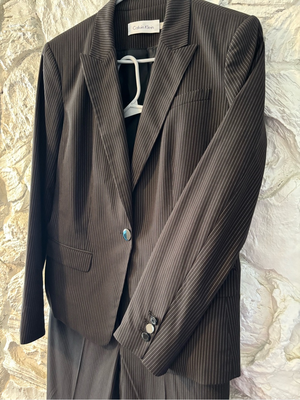 Calvin Klein Woman Dark Brown Pinstripe Suit Jacket and pants